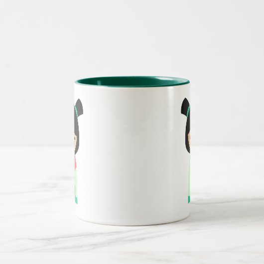 ピンクアクアピーチこけし日本の人形 ツートーンマグカップ (中央)