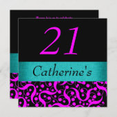 ピンクアクアブラックエレガントあらゆる年齢のお祝い 招待状 (正面/裏面)