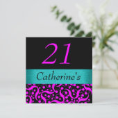 ピンクアクアブラックエレガントあらゆる年齢のお祝い 招待状 (スタンド正面)