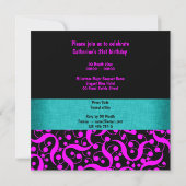 ピンクアクアブラックエレガントあらゆる年齢のお祝い 招待状 (裏面)