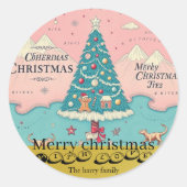 ピンクアクアブルークリスマスカラフルジンジャーブレッド ラウンドシール (正面)