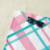ピンクアクアブルーパステルプレイドパターン名前をカスタムする ビーチタオル (インサイチュ)