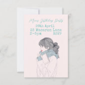 ピンクアクイ10代のトゥイーンガールの誕生日パーティー 招待状 (正面)