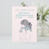 ピンクアクイ10代のトゥイーンガールの誕生日パーティー 招待状 (スタンド正面)