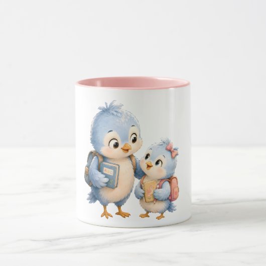 ピンクアクセントマグ 鳥の兄弟姉妹 マグカップ (中央)