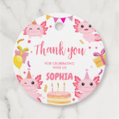 ピンクアクソロテルアロタリーバースデーパーティールラウンドメッセージカード フェイバータグ (正面)