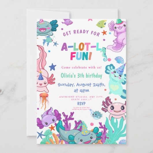 ピンクアクソロテルアロテルおもしろい誕生日パーティー 招待状