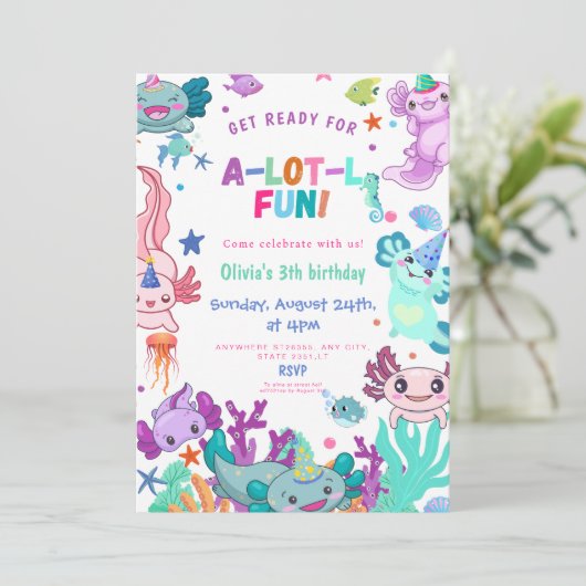 ピンクアクソロテルアロテルおもしろい誕生日パーティー 招待状 (スタンド正面)