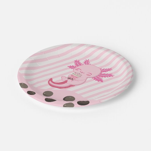 ピンクアクソロテルバブルボバパルティーティー誕生日紙Pl ペーパープレート (アングル)