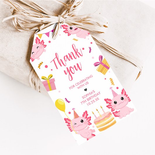 ピンクアクソロトルアロタリーバースデーパーティーメッセージカード ギフトタグ