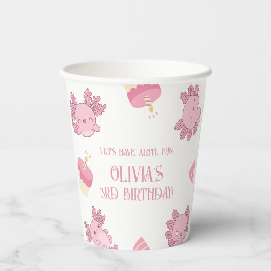 ピンクアクソロトルキッズレッツアロトルおもしろい誕生日 紙コップ (裏面)