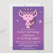 ピンクアクソロトルバースデーパーティードハンドドロー招待状 招待状 (正面)