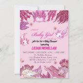ピンクアクソロトルベビーシャワー招待状ガール 招待状 (正面)