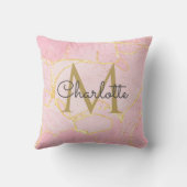 ピンクアゲイト金ゴールドモノグラムエレガントスクリプト クッション (裏面)