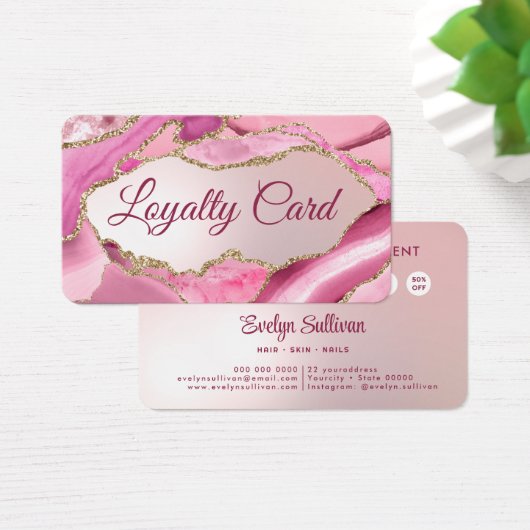 ピンクアゲテフェイクフォイルロイヤリティカード (デスク)