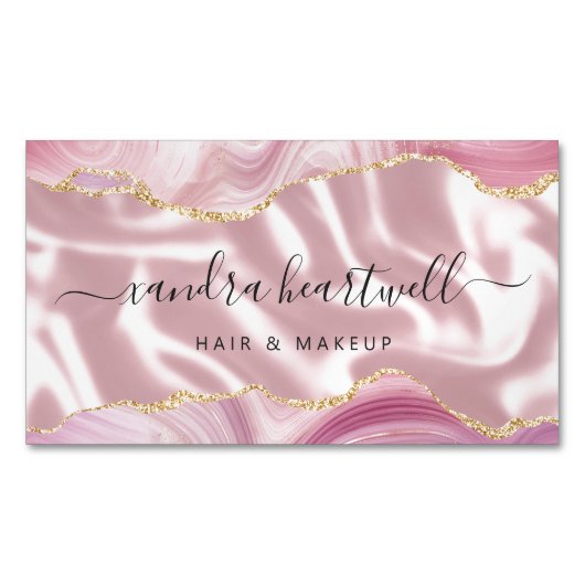 ピンクアゲートゴールドグリッター ラグジュアリー マグネット名刺 (正面)