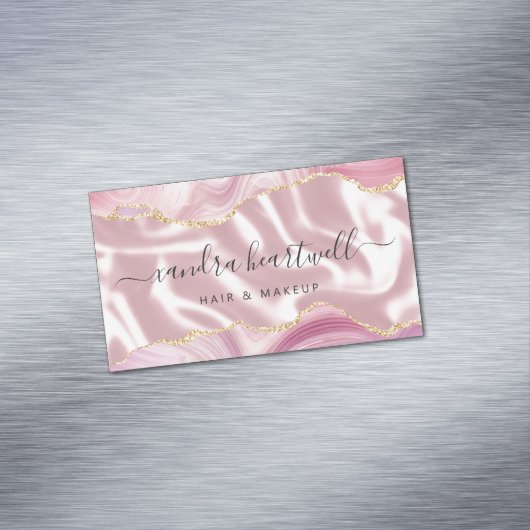 ピンクアゲートゴールドグリッター ラグジュアリー マグネット名刺 (インサイチュ)