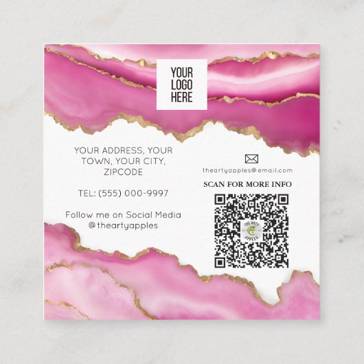 ピンクアゲートトレンディーモダンラッシュエクステンション美しい スクエア名刺 (裏面)