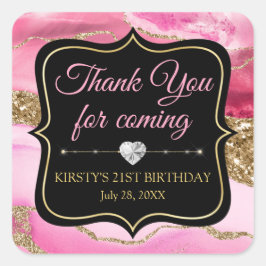 ピンクアゲートヘードスライス&金ゴールドグリッター誕生日 スクエアシール