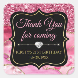 ピンクアゲートヘードスライス&金ゴールドグリッター誕生日 スクエアシール