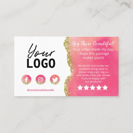 ピンクアゲートホワイト金ゴールドグリッター購入ありがとう 名刺 (裏面)