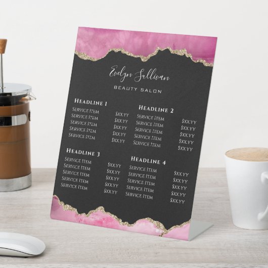 ピンクアゲート美しいサロン価格表 台座サイン (インサイチュ)