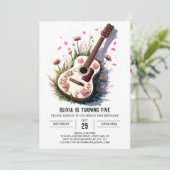 ピンクアコースティックギター誕生日 招待状 (スタンド正面)