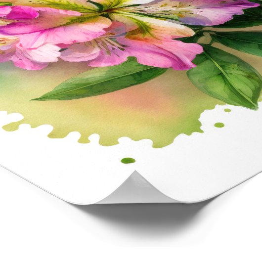 ピンクアザレアフラワーアートプリントポスター ポスター (角)