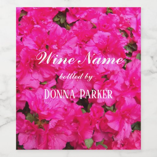 ピンクアザレア開花パーソナライズされたフローラ ワインラベル (シングルラベル)