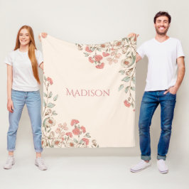 ピンクアジェパーソナライズされたアエレガントシックフローラ フリースブランケット