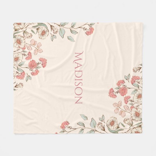ピンクアジェパーソナライズされたアエレガントシックフローラ フリースブランケット (正面(横))