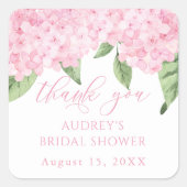 ピンクアジサイありがとうカスタマイズされたブライダルシャワー スクエアシール (正面)