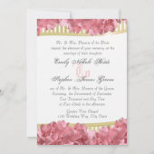 ピンクアジサイと金ゴールドストライプ 招待状 (正面)