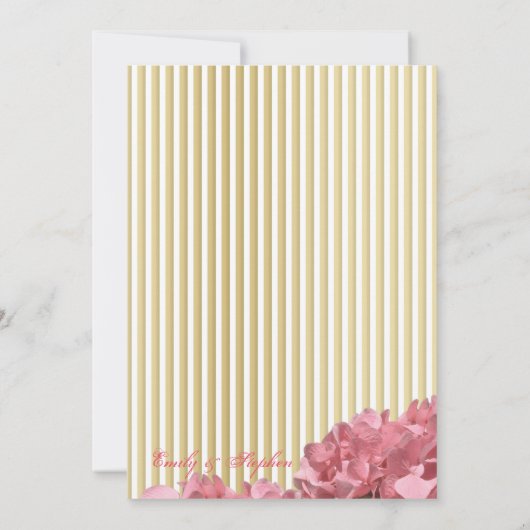 ピンクアジサイと金ゴールドストライプ 招待状 (裏面)