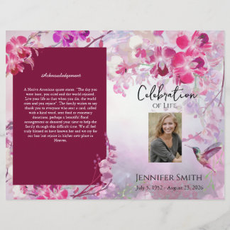 ピンクアジサイのハミングバード葬儀プログラム チラシ