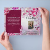 ピンクアジサイのハミングバード葬儀プログラム チラシ (手)