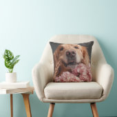 ピンクアジサイのバスケット付きゴールデンレトリバー クッション (椅子)