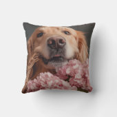 ピンクアジサイのバスケット付きゴールデンレトリバー クッション (裏面)