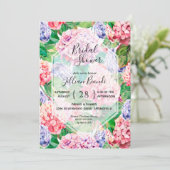 ピンクアジサイの水の色ブライダルシャワーの招待 (スタンド正面)