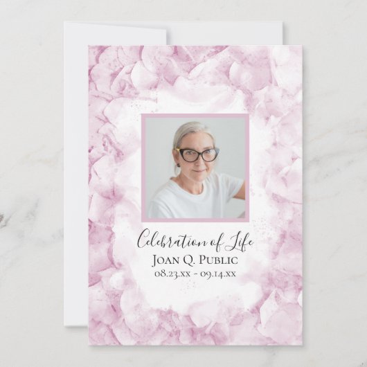 ピンクアジサイの水彩お祝いの生活 招待状 (正面)