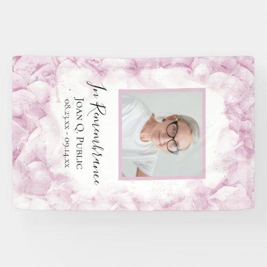 ピンクアジサイの水彩お祝いの生活 横断幕 (横)