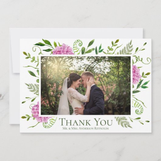 ピンクアジサイの結婚式の写真 サンキューカード (正面)
