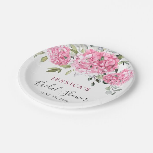 ピンクアジサイエレガントユーカリブライダルシャワー ペーパープレート (アングル)