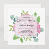 ピンクアジサイエレガントユーカリブライダルシャワー 招待状 (正面/裏面)