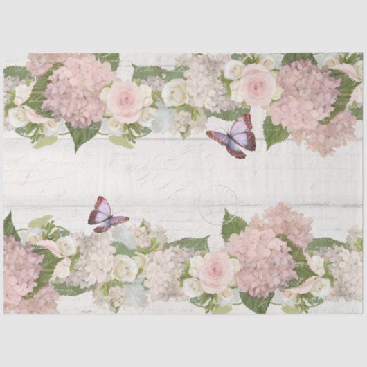 ピンクアジサイバラバタフライフラワーフローラ 薄葉紙 (正面)