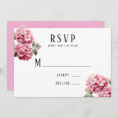 ピンクアジサイフローラバタフライウェディングRSVPカード 招待状 (正面/裏面)