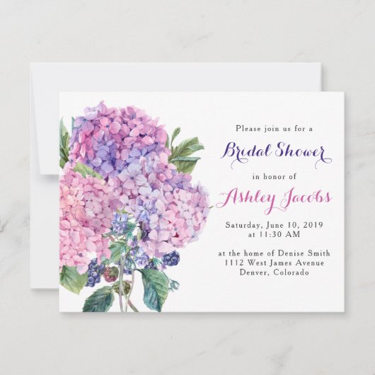 ピンクアジサイフローラブライダルシャワー 招待状 (正面)