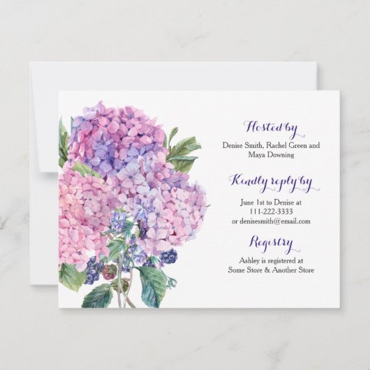 ピンクアジサイフローラブライダルシャワー 招待状 (裏面)