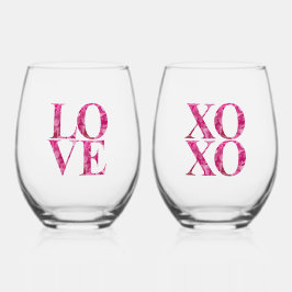 ピンクアジサイフローラレタリングラブ, XOXOカップル ステムなしワイングラス