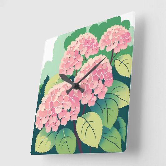 ピンクアジサイフローラ植物学 スクエア壁時計 (傾斜)